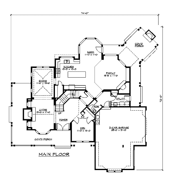Craftsman Floor Plan - Main Floor Plan #132-186