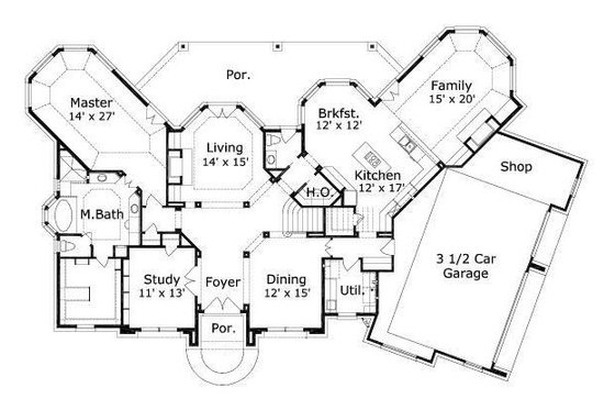 Floor Plan - Main Floor for European House Plan #411-412 - 4 bed, 4.5 bath