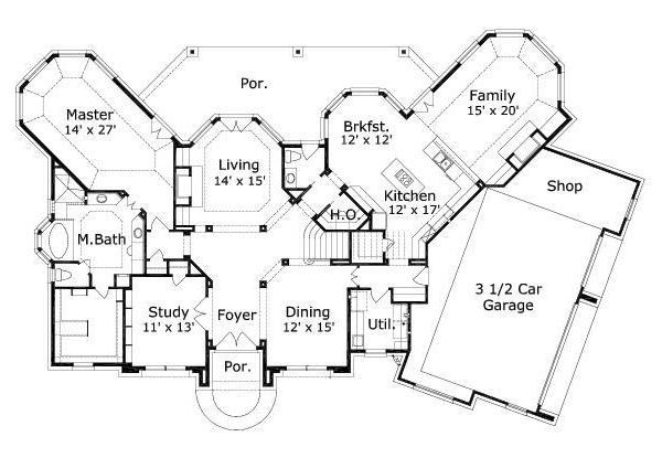 European Floor Plan - Main Floor Plan #411-412