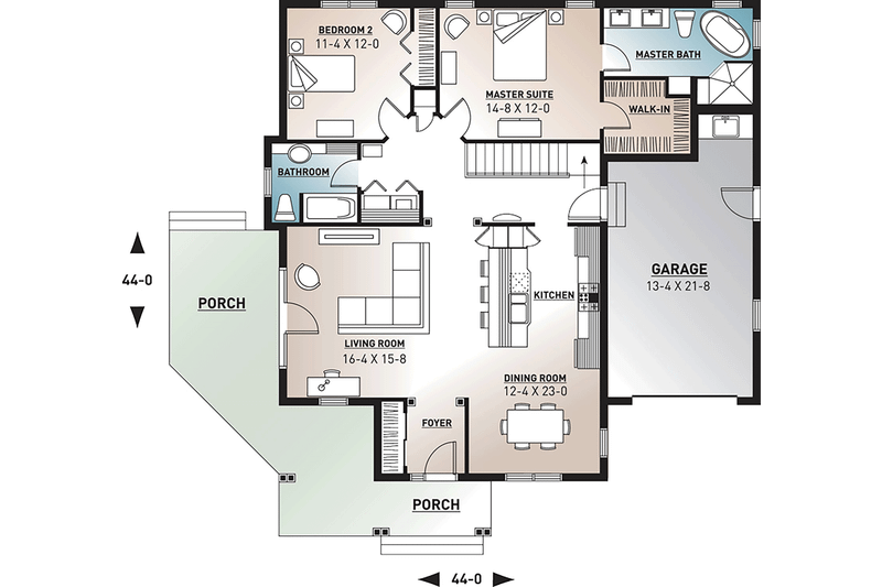 Home Plan - Floor Plan - Main Floor for Country House Plan #23-560 - 2 bed, 2 bath