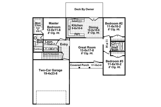Floor Plan - Main Floor for Ranch House Plan #21-371 - 3 bed, 2 bath