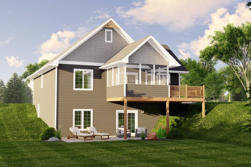 House Blueprint - Exterior - Rear Elevation for Craftsman House Plan #1064-45 - 2 bed, 1.5 bath