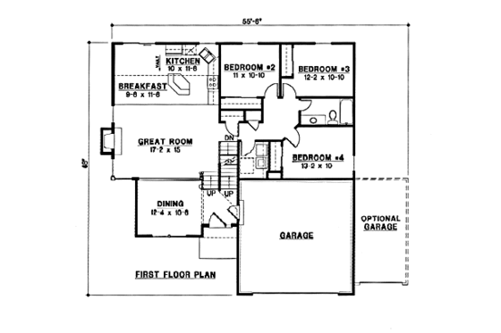 Floor Plan - Main Floor for Traditional House Plan #67-165 - 4 bed, 2 bath