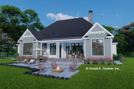 Exterior - Rear Elevation for European House Plan #929-1161 - 4 bed, 3.5 bath