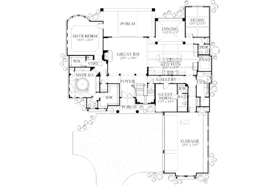 Floor Plan - Main Floor for Mediterranean House Plan #80-128 - 4 bed, 3.5 bath