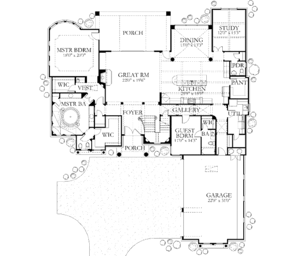 House Plan Design - Mediterranean Floor Plan - Main Floor Plan #80-128