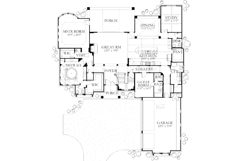Home Plan - Floor Plan - Main Floor for Mediterranean House Plan #80-128 - 4 bed, 3.5 bath