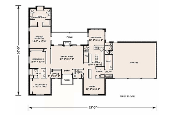 Floor Plan - Main Floor for Traditional House Plan #140-137 - 4 bed, 4.5 bath