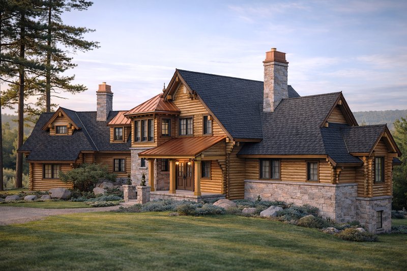 House Blueprint - Exterior - Front Elevation 2 for Log House Plan #928-258 - 5 bed, 4 bath