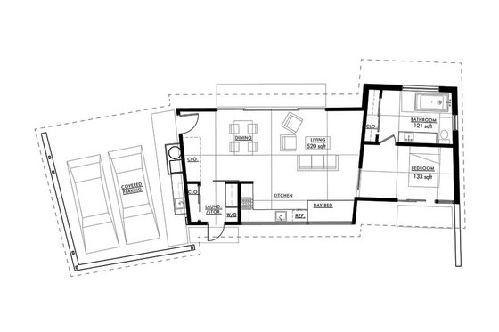 Floor Plan - Main Floor for Modern House Plan #517-1 - 1 bed, 1 bath