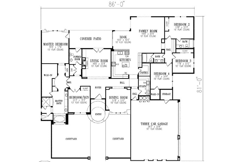 Dream House Plan - Floor Plan - Main Floor for Adobe / Southwestern House Plan #1-859 - 5 bed, 3.5 bath
