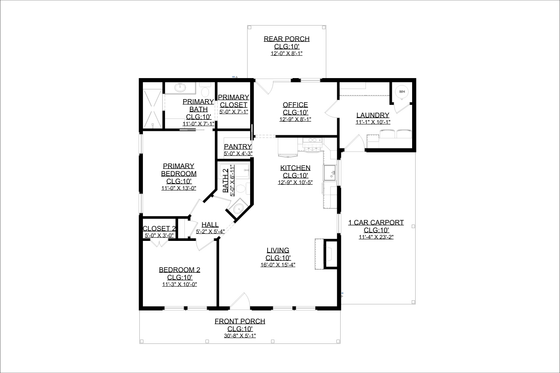 Floor Plan - Main Floor for Ranch House Plan #1127-16 - 2 bed, 2 bath