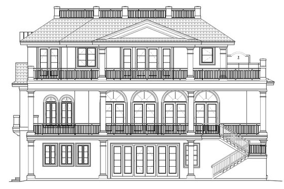 Exterior - Rear Elevation for Mediterranean House Plan #27-450 - 2 bed, 2.5 bath