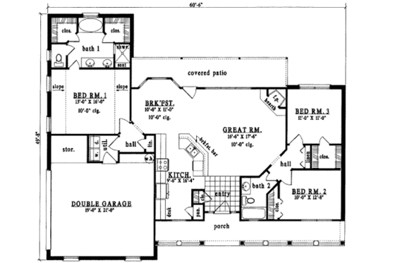 Floor Plan - Main Floor for Traditional House Plan #42-294 - 3 bed, 2 bath