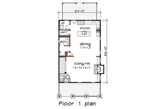 Floor Plan - Main Floor for Craftsman House Plan #79-306 - 3 bed, 2.5 bath