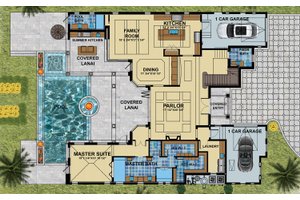 Floor Plan - Main Floor for Mediterranean House Plan #548-17 - 4 bed, 5.5 bath