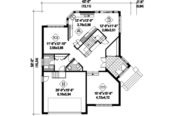 Floor Plan - Main Floor for European House Plan #25-4530 - 3 bed, 2 bath