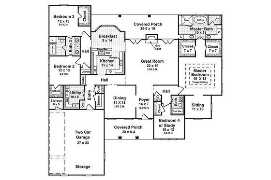 Main level floor plan - 2800 square foot Country home