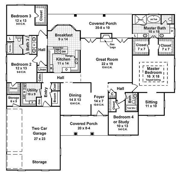 Main level floor plan - 2800 square foot Country home