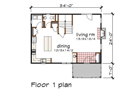 Floor Plan - Main Floor for Modern House Plan #79-298 - 3 bed, 2.5 bath