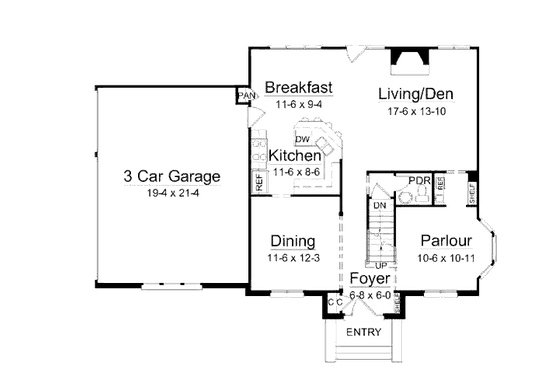 Floor Plan - Main Floor for Colonial House Plan #119-280 - 3 bed, 2.5 bath