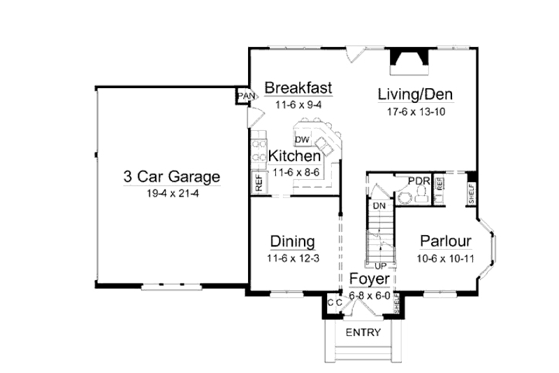 Dream House Plan - Floor Plan - Main Floor for Colonial House Plan #119-280 - 3 bed, 2.5 bath