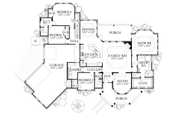 Floor Plan - Main Floor for European House Plan #80-200 - 4 bed, 4 bath
