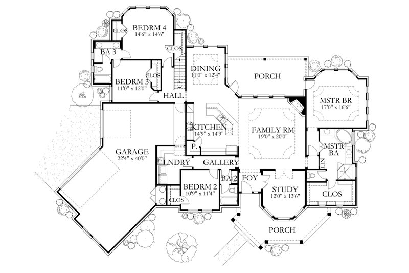 Architectural House Design - Floor Plan - Main Floor for European House Plan #80-200 - 4 bed, 4 bath