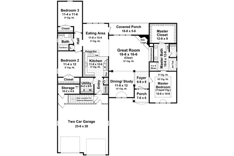 European Style House Plan 3 Beds 2 Baths 1900 Sq/Ft Plan