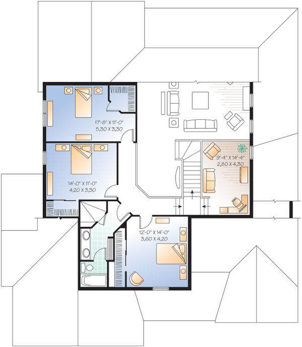 House Plan Design - Upper level floor plan - 3000 square foot Traditional home