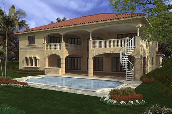 Exterior - Rear Elevation for Mediterranean House Plan #420-188 - 6 bed, 7.5 bath