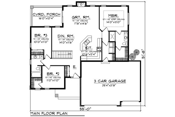 Floor Plan - Main Floor for Modern House Plan #70-1527 - 3 bed, 2 bath