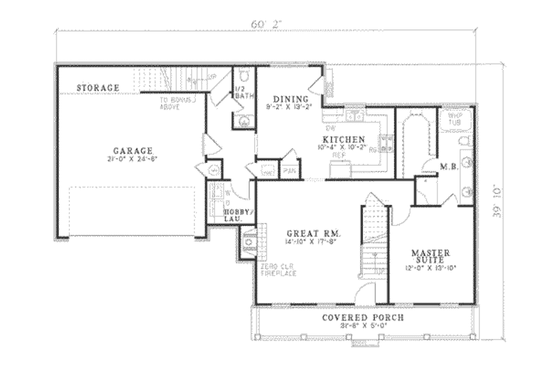 House Blueprint - Floor Plan - Main Floor 1 for Traditional House Plan #17-142 - 3 bed, 2 bath