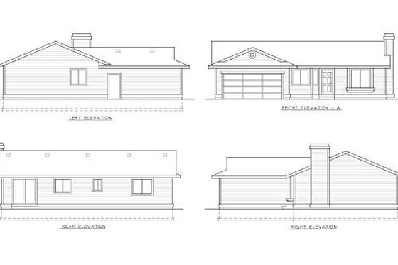 Exterior - Rear Elevation for Ranch House Plan #100-467 - 3 bed, 2 bath