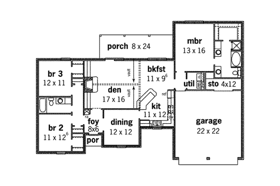 Floor Plan - Main Floor for European House Plan #16-266 - 3 bed, 2 bath