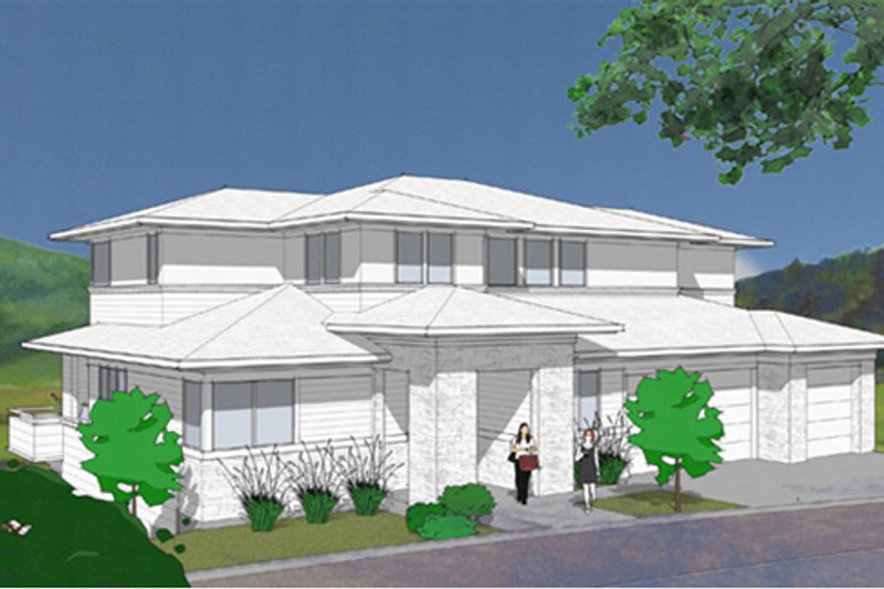 Architectural House Design - Prairie Exterior - Front Elevation Plan #48-464