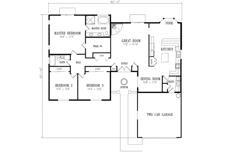 Home Plan - Floor Plan - Main Floor for Adobe / Southwestern House Plan #1-441 - 3 bed, 2 bath