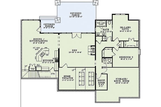 Floor Plan - Lower Floor for Craftsman House Plan #17-2375 - 6 bed, 4.5 bath