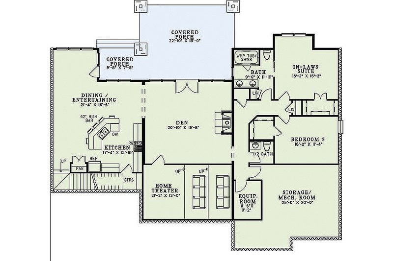 Home Plan - Floor Plan - Lower Floor for Craftsman House Plan #17-2375 - 6 bed, 4.5 bath