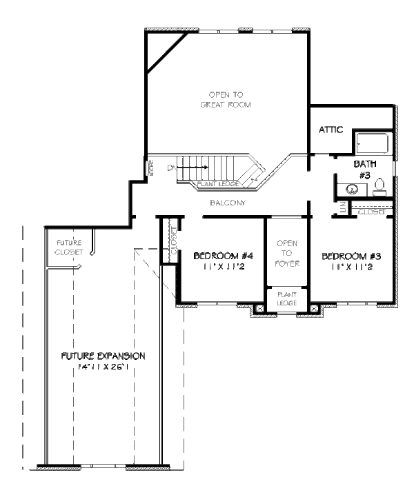Traditional Floor Plan - Upper Floor Plan #424-13