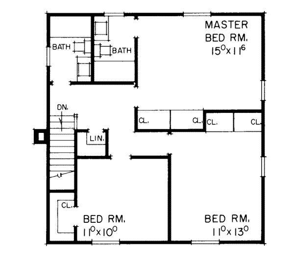 House Blueprint - Traditional Floor Plan - Upper Floor Plan #72-200
