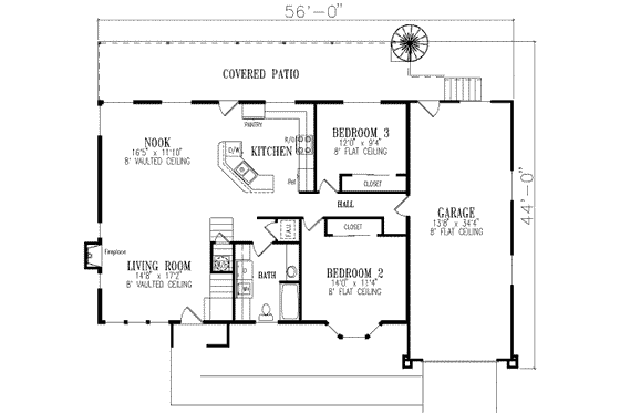 Floor Plan - Main Floor for Adobe / Southwestern House Plan #1-448 - 3 bed, 2 bath