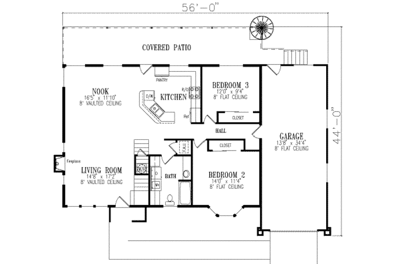 Home Plan - Floor Plan - Main Floor for Adobe / Southwestern House Plan #1-448 - 3 bed, 2 bath