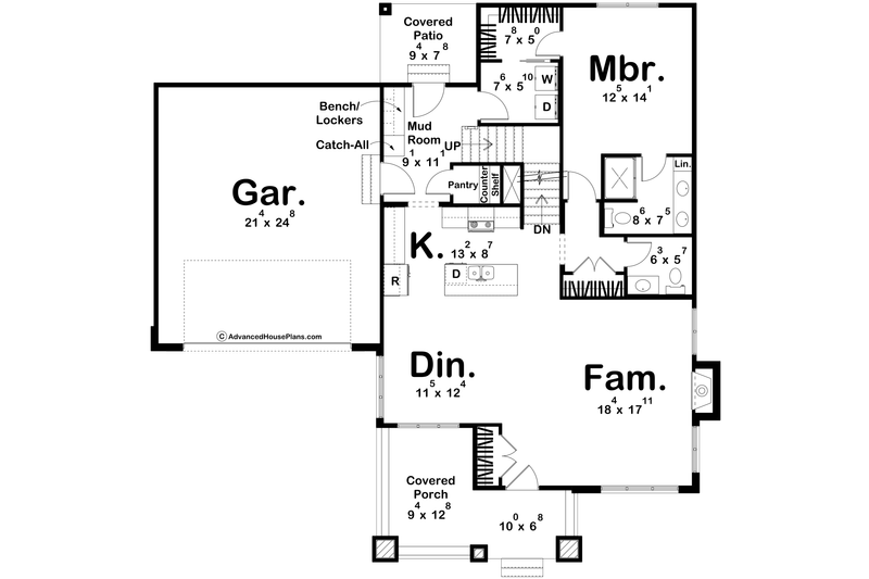 House Design - Floor Plan - Main Floor for Craftsman House Plan #455-339 - 3 bed, 2.5 bath