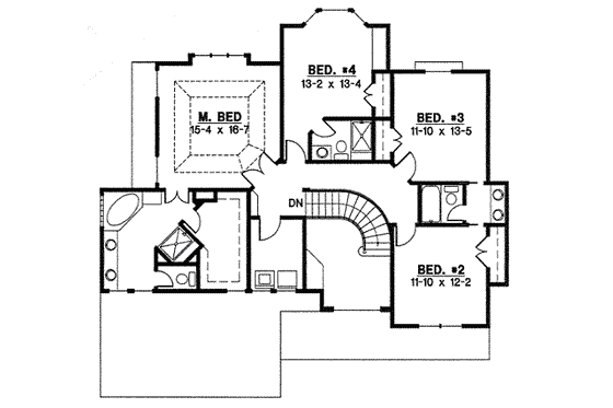 Floor Plan - Upper Floor for Traditional House Plan #67-809 - 4 bed, 3 bath