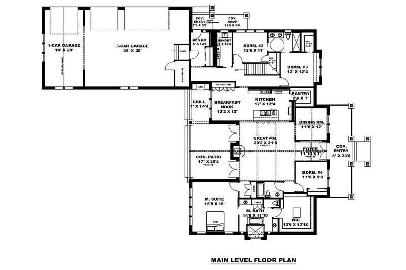House Design - Floor Plan - Main Floor for Farmhouse House Plan #117-1035 - 4 bed, 3 bath