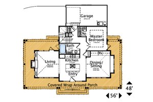 Floor Plan - Main Floor for Farmhouse House Plan #487-7 - 3 bed, 2 bath