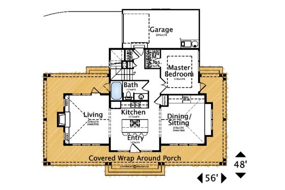 Floor Plan - Main Floor for Farmhouse House Plan #487-7 - 3 bed, 2 bath