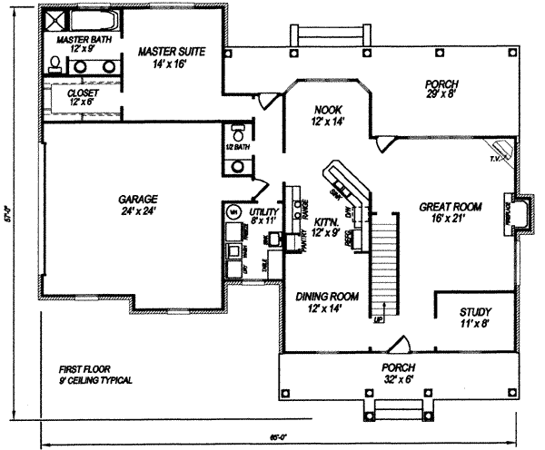 Architectural House Design - Traditional Floor Plan - Main Floor Plan #14-229