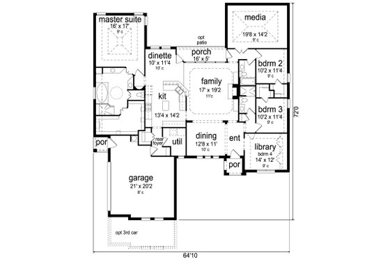 Floor Plan - Main Floor for European House Plan #84-593 - 3 bed, 3 bath